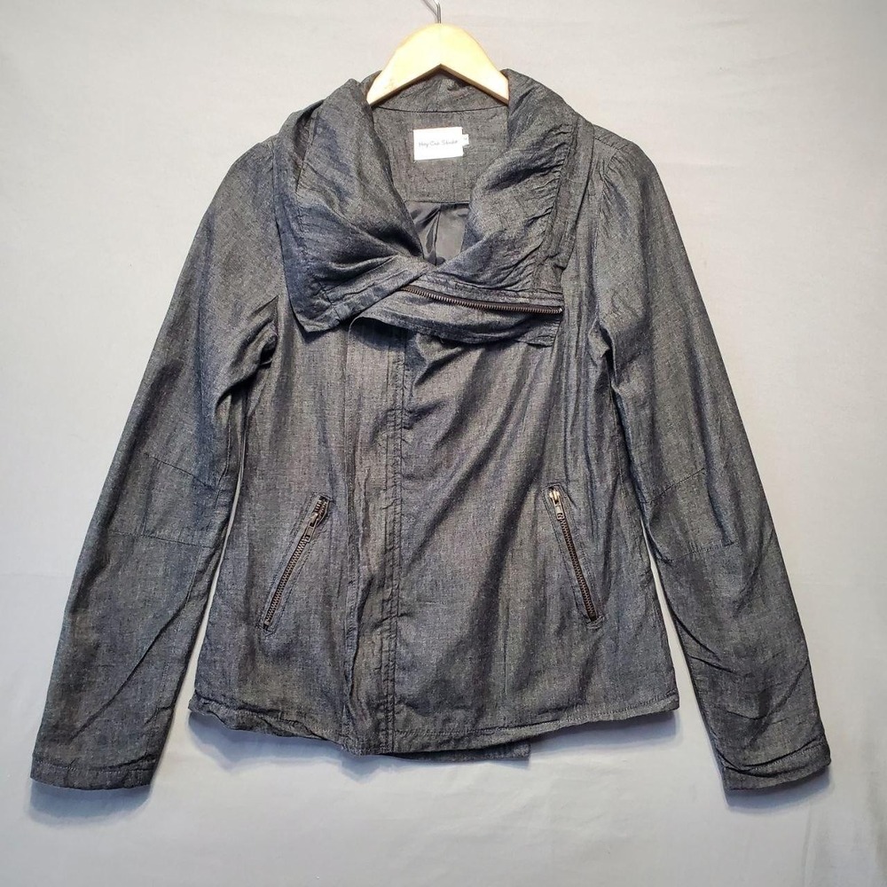 Holy Codi Studio Moto Jacket Women Medium Gray Cotton Zip Avant Garde Minimalist